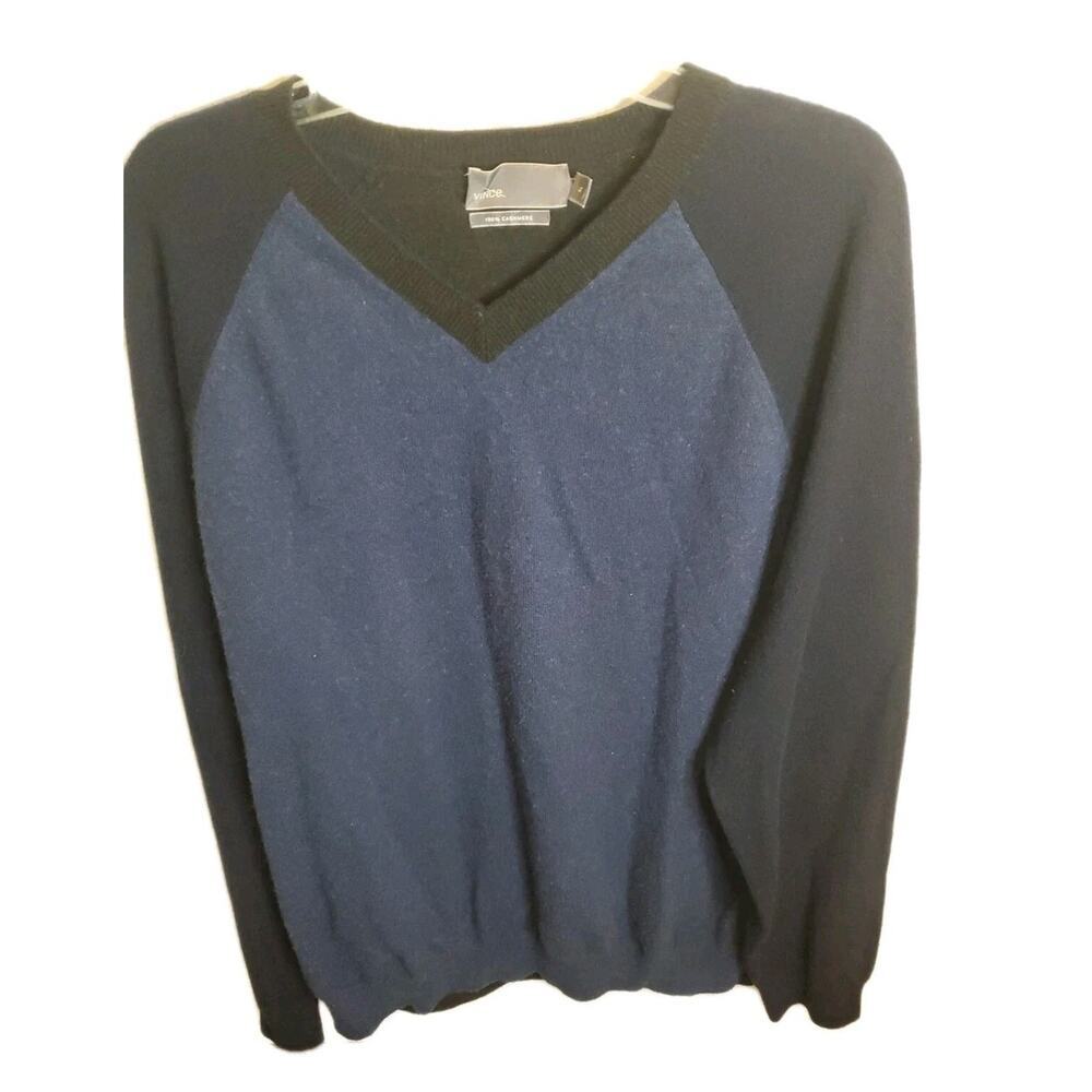 Vince Sweater Blue‎ Cashmere V Neck  raglan sleeve Pullover Mens  XL